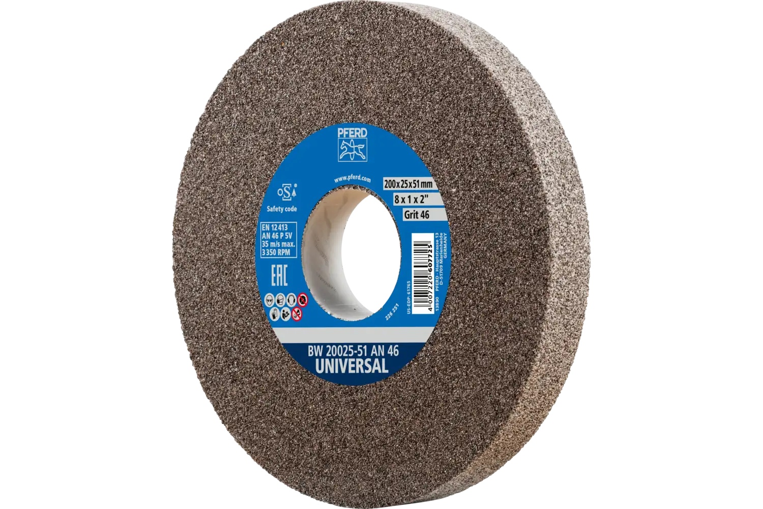 Picture of Pferd Vitrified Bench Wheel, Universal, 8" X 1 X 2, 46 Grit, Aluminum Oxide